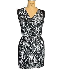 White House Black Market Monochrome Swirl Midi Dress